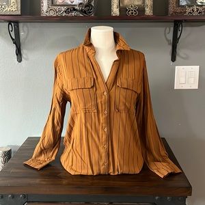 Stripe print 100% super soft rayon classic button down shirt size L